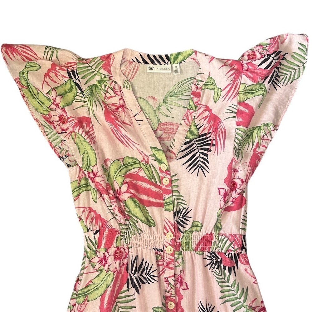 Rafaella Dress Womens M Pink Green Tropical Floral Button Front Midi - Picture 8 of 11